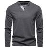 New Autumn Men's Fashionable Cotton Solid Color Long-sleeved T-shirt V-neck Casual Men's Top T-shirt