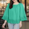 Women Casual Square Neck 3/4 Sleeve Patchwork Lace Crochet Blouse