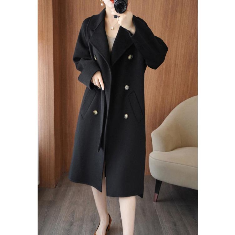 Модное и элегантное длинное шерстяное пальто двубортного дизайна для женщин