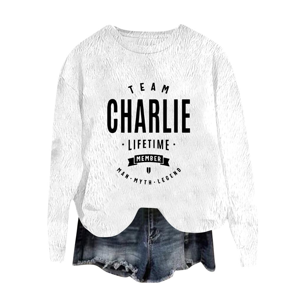 Women's Fashion Round Neck Pullover Top Long Sleeve Tee Printed Sweatshirt