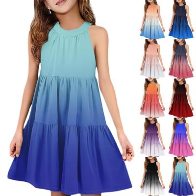 Детское летнее повседневное модное платье без рукавов с круглым вырезом