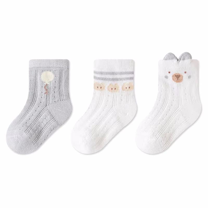 3 пары/комплект летних носков для новорожденных девочек и мальчиков, милые сетчатые тонкие носки с рисунком для младенцев, короткие носки для детей от 0 до 5 лет
