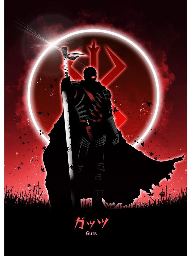 Классический японский аниме постер Берсерк, винтажный холст, картина, фехтовальщик, кишки, манга, настенное искусство, украшение для гостиной, дома, фотографии