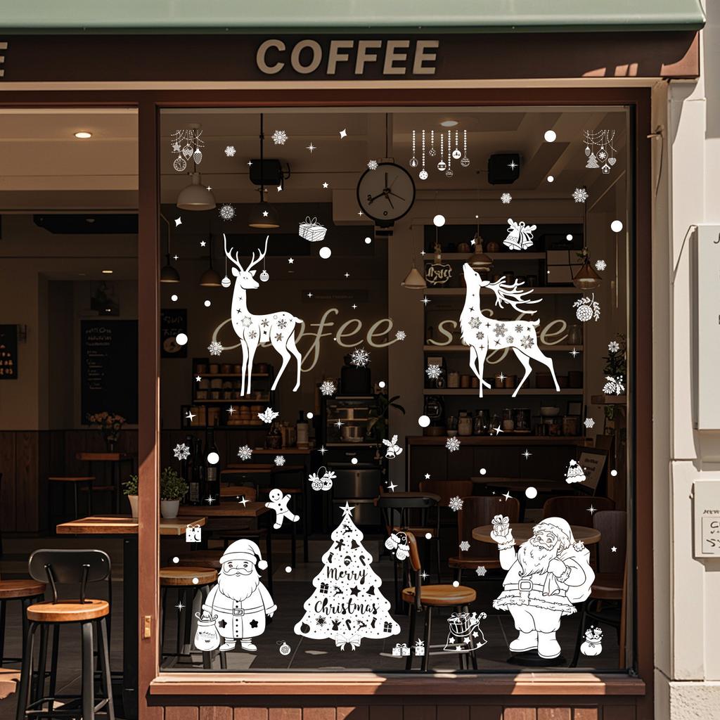 Белый Дед Мороз электростатическая стеклянная наклейка украшение окна снежинка лось елка наклейка