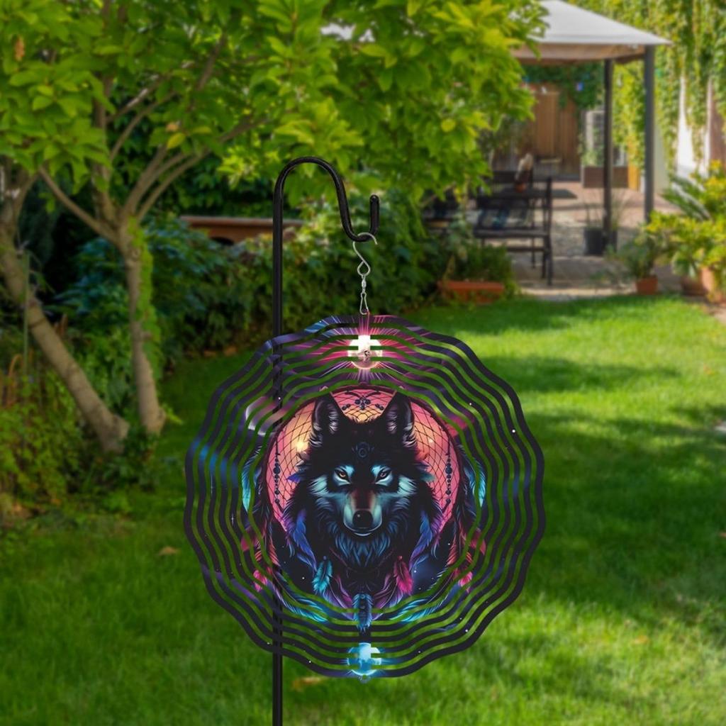 Wolf Head Metal Wind Spinner 25.4cm 3D Outdoor Garden Decor with Hanging Chain for Patio Lawn Yard Perfect Gift for Mother Day Father Day