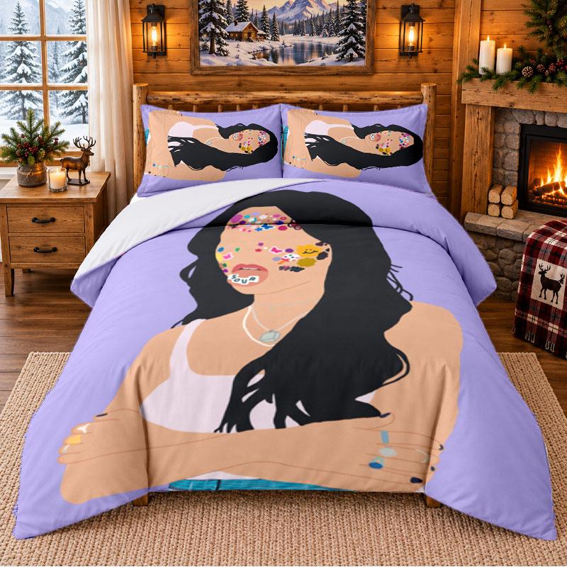 Olivia Rodrigo Pattern Bedding 3Pcs Set Bed Sheet And Pillowcases For Indoor Bedroom