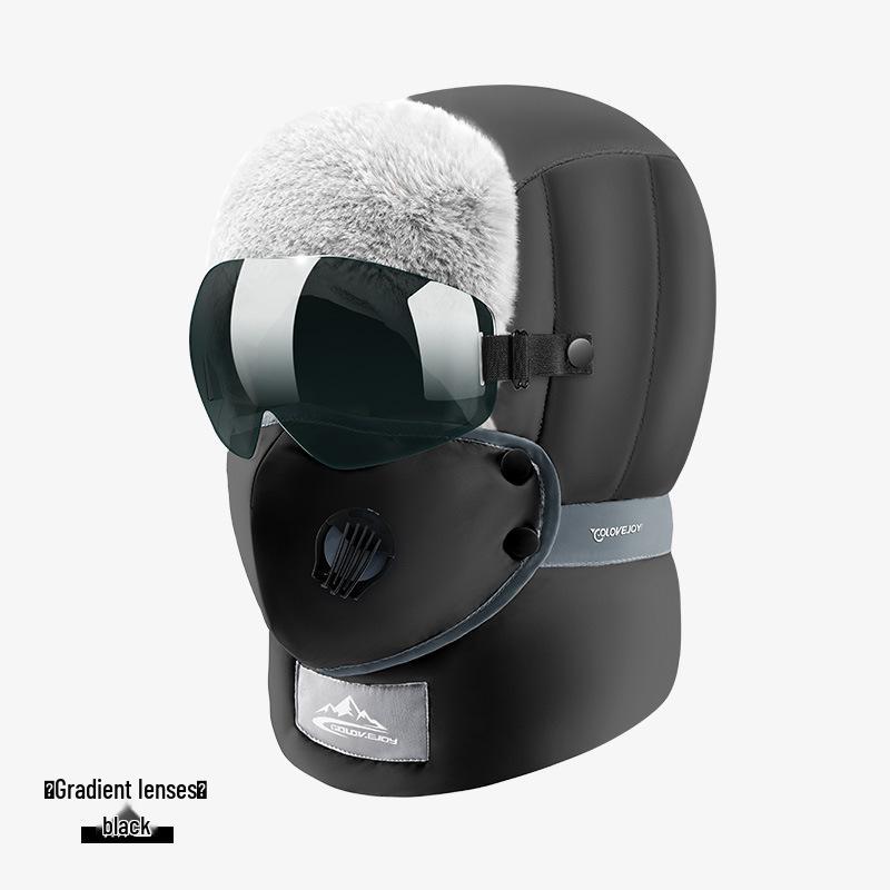 Зимняя шапка-ушанка для мужчин и женщин: Катание на лыжах на открытом воздухе, Подкладка из бархата, Теплые с очками, Ветрозащитные и водонепроницаемые