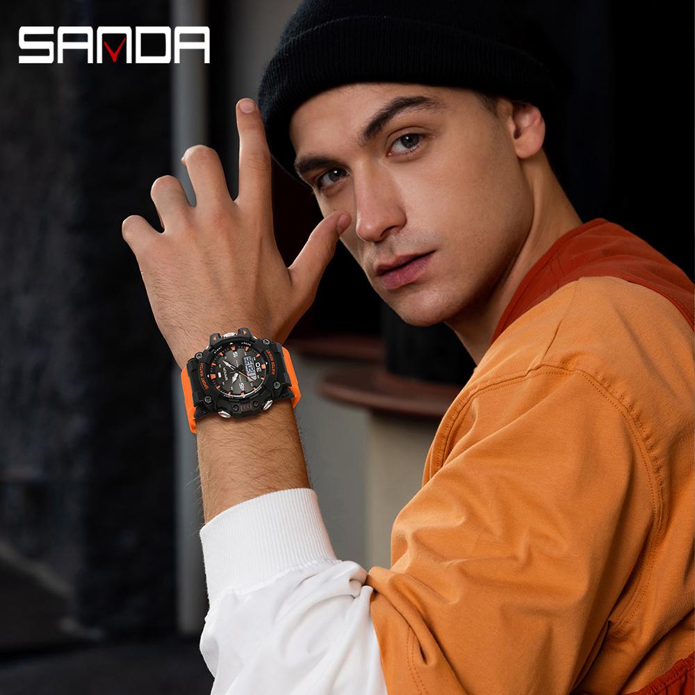 SANDA Brand New 6291 Student Electronic Watch Multifunctional Dual Display Waterproof LED Night Light Student Electronic Watch