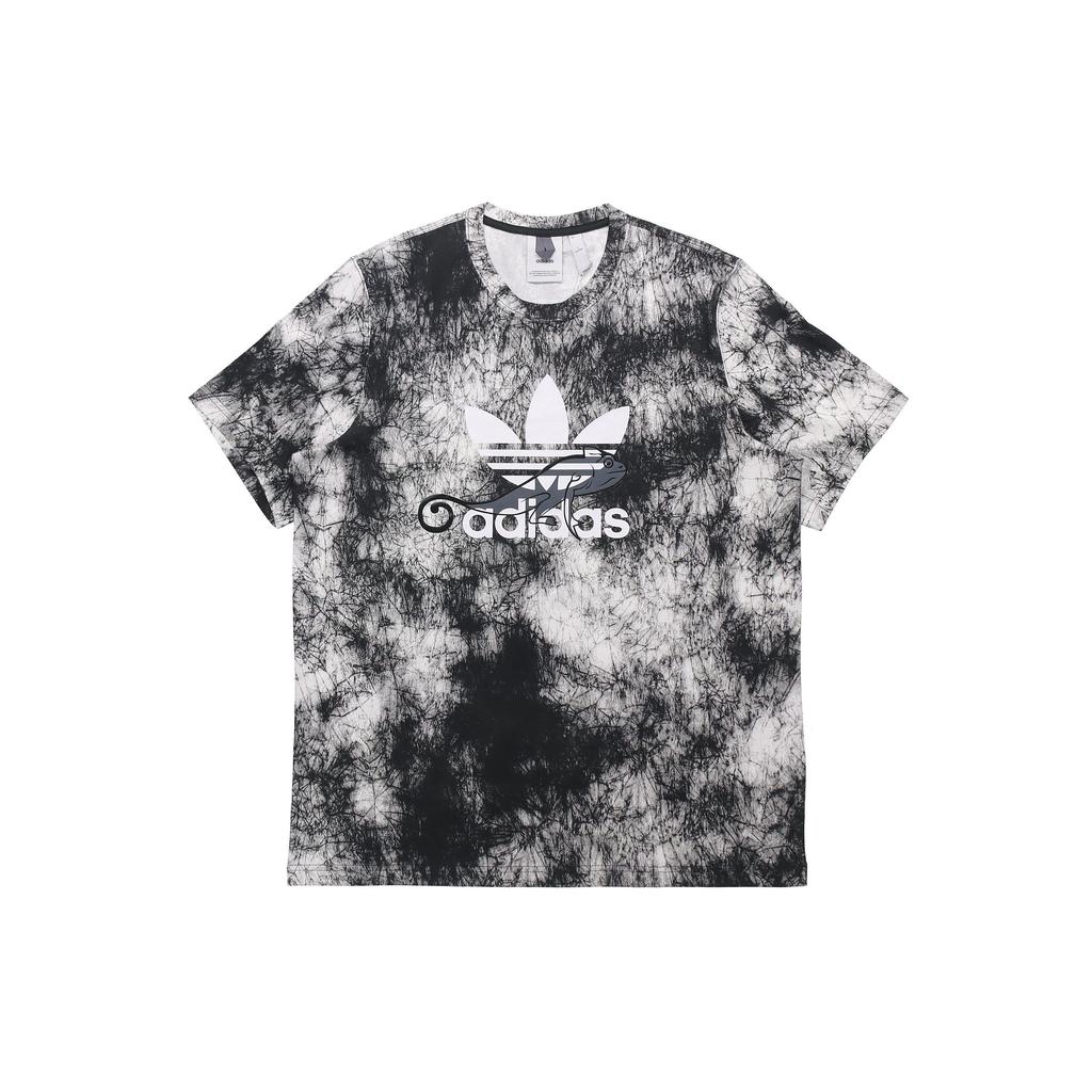 adidas Оригинальная футболка с трилистником AOP и принтом хамелеона, мужские топы с короткими рукавами, черные FM3704