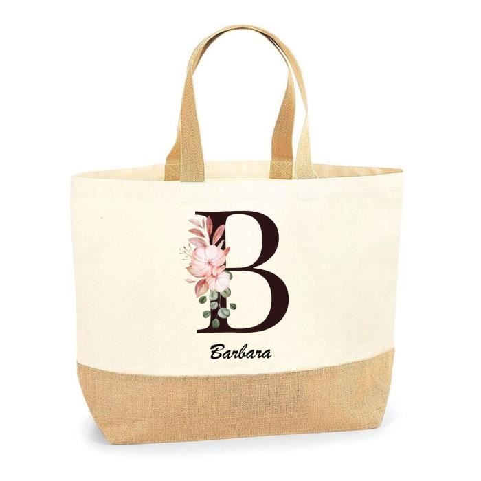 Tote bag / sac en jute - PLANETEE - Barbara Lettre Fleur - Multicolore - Jute naturel - Fabriqué en France