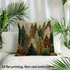 Pine Tree Forest Pillow Cover 2D Embroidered Print Woodland Mountain Cushion Case For Sofa Bed Couch Rustic Cabin Home Decor