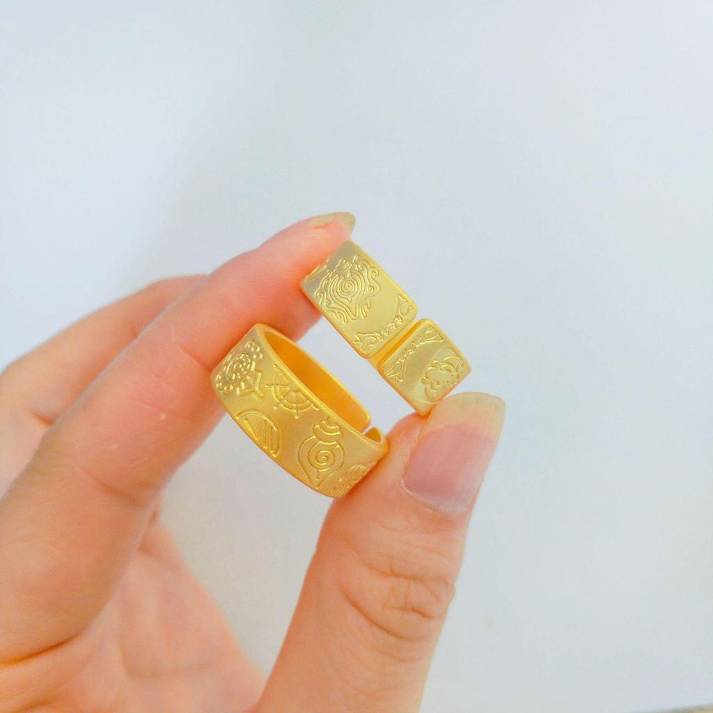 Auspicious Eight Treasures Open Ring in Sand Gold with Pearl & Nickel Finish