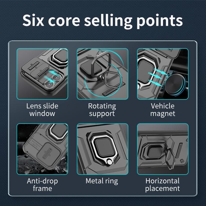 Роскошный деловой чехол-подставка для объектива камеры военного класса для iPhone 13 14 15 16 Pro Max Plus 16Pro 15Pro 13 бампер