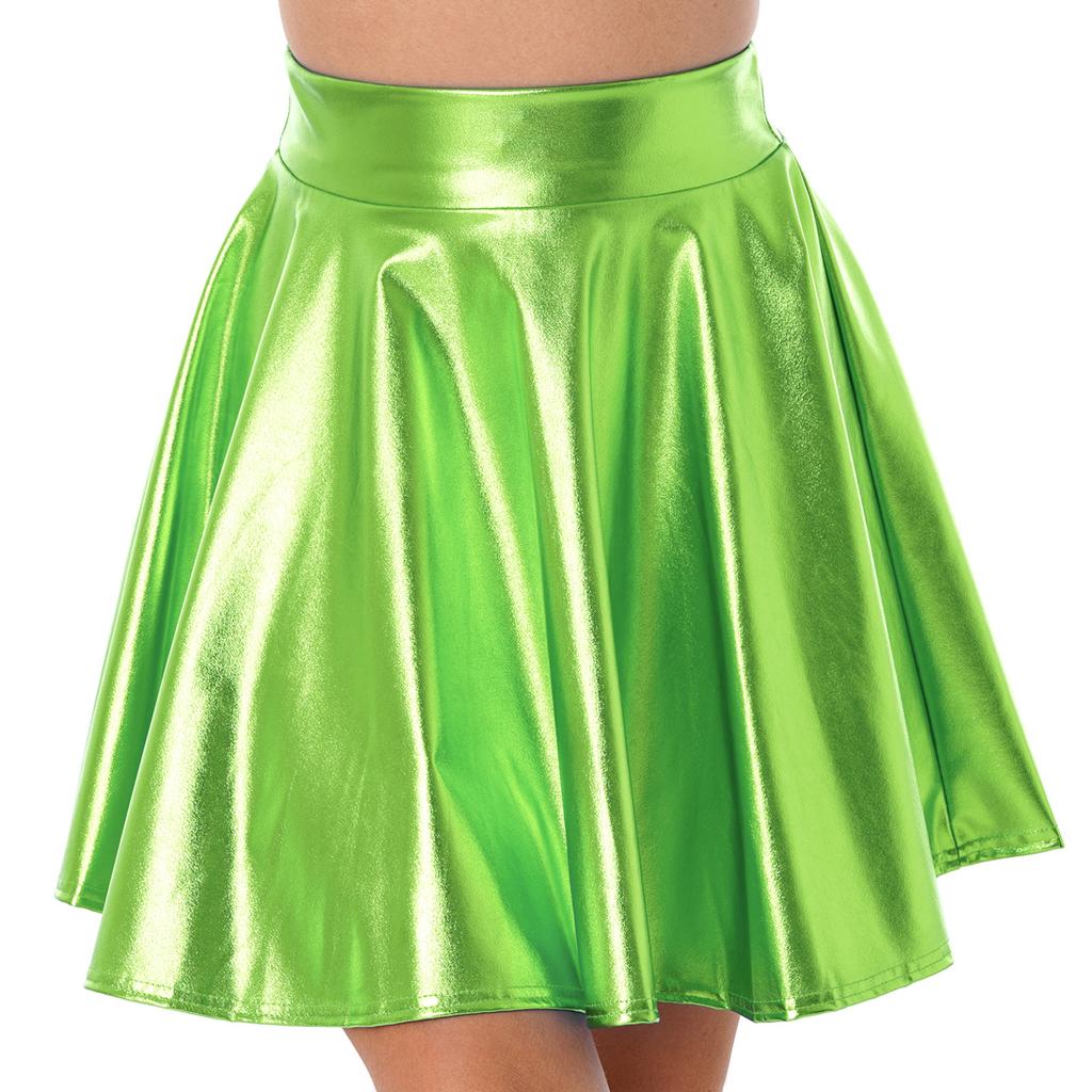 Женские блестящие мини-юбки с металлическими рюшами и рюшами, вечерние клубная одежда в стиле панк, уличная одежда с высокой талией, расклешенная юбка Rave, коктейльный костюм