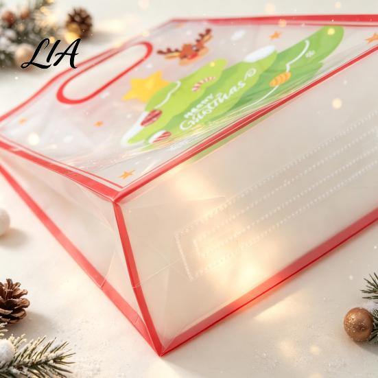 Reusable Present Holders Christmas Gift Bags with Handles, Clear PP Treat for Party Favors Candy Apples Cookies, Holiday Favor Packaging Ribbon Bow