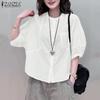 ZANZEA Женская повседневная блузка с круглым вырезом и рукавом 3/4