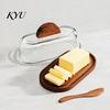 Kitchen Gadgets for Bread Spreading Wooden Butter Dish with Glass Lid And Knife, Holder Keeper Wood Base Countertop & Refrigerator, Tray, Container,