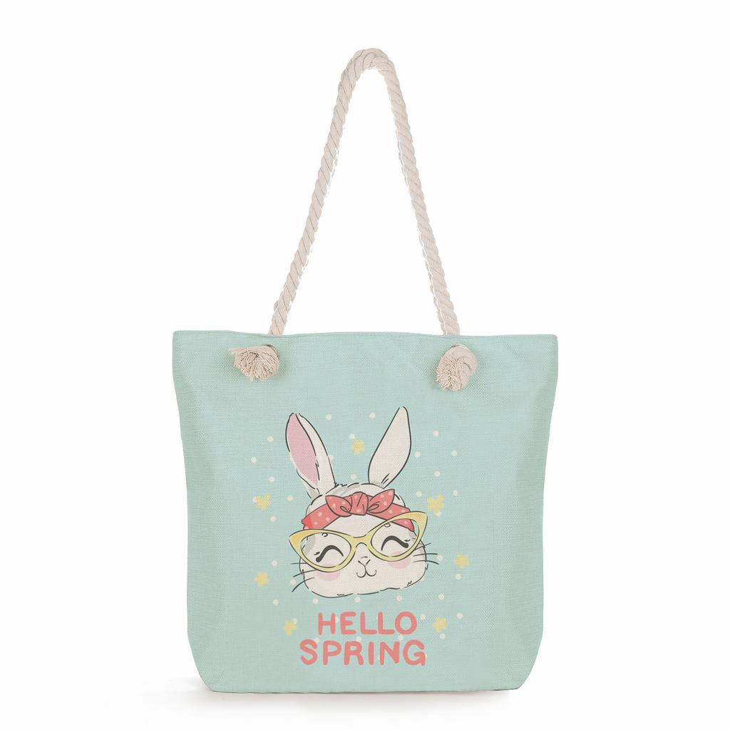Creative Rabbit print thick rope single-shoulder beach bag 7247 CLE