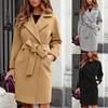 New Women Fashion Solid Color Lapel Collar Jacket Coat Ladies Casual Loose Long Trench Coat Autumn Winter Overcoat Long Jacket Windbreaker Plus Size
