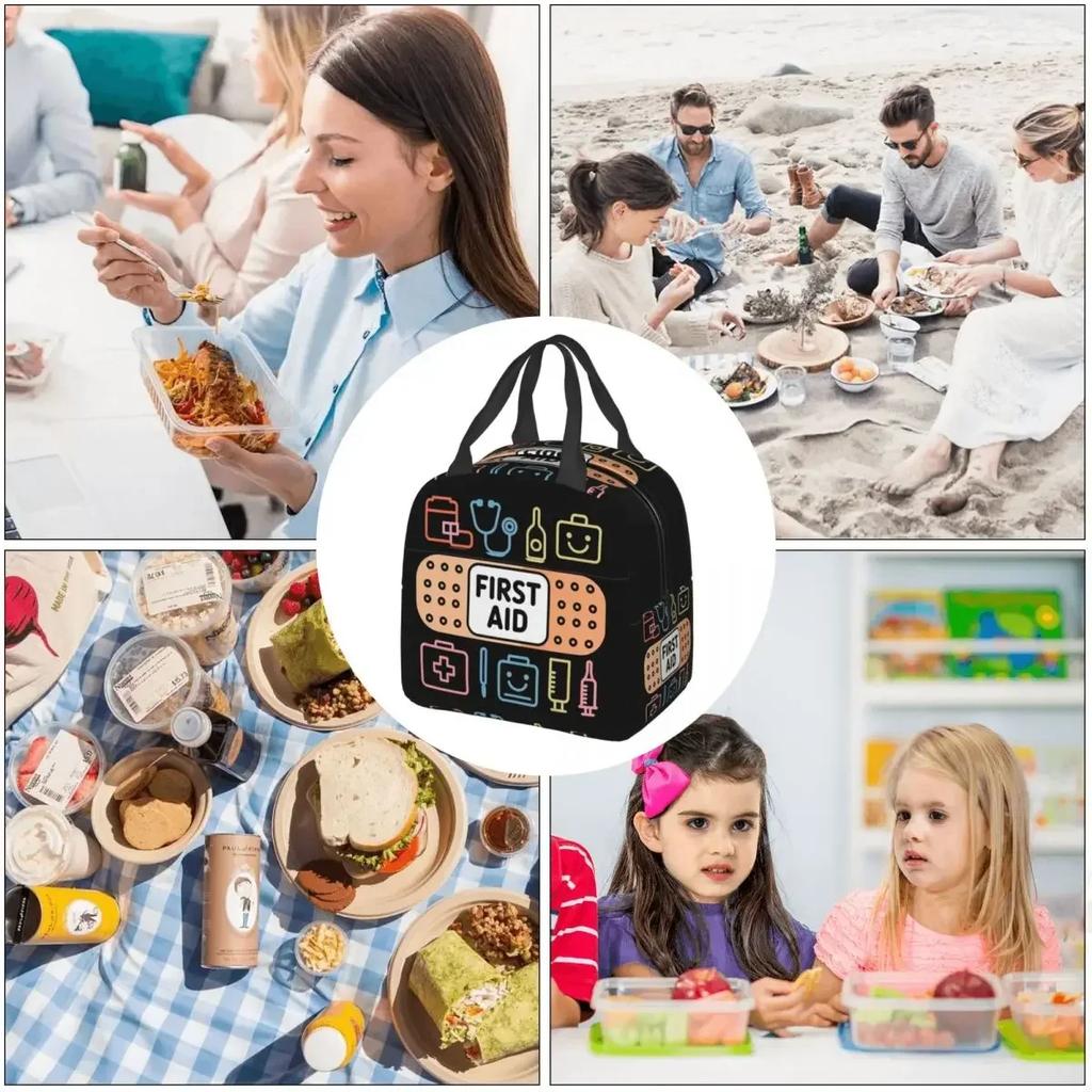 First Aid Medical Emergency Insulated Lunch Bag for Women Children Portable Food Boxes Thermal Lunch Box Tote