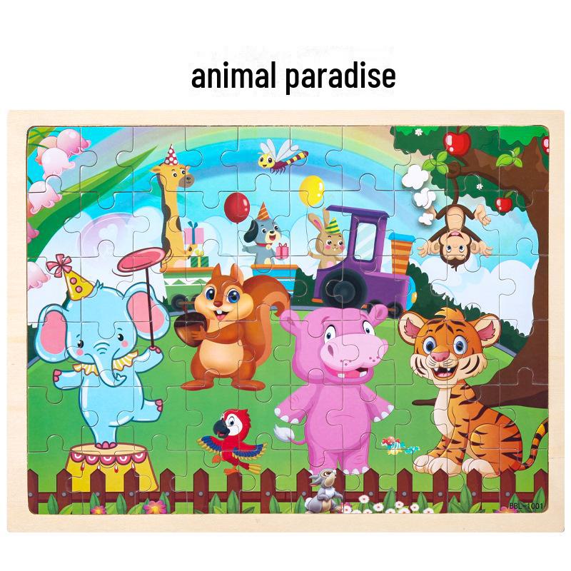 60-Piece Children's Educational Puzzle Set Featuring Jungle Adventure, Fire Rescue, and Various Cartoon Characters.