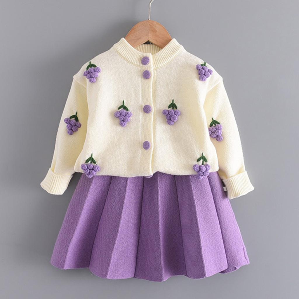 Toddler Kids Children Baby Girls Floral Knitted Cardigan Sweater Coats Skirt Set