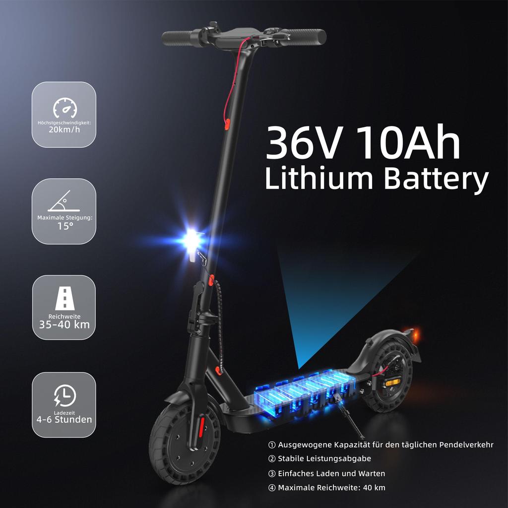 ABE E9TMAX Electric Scooter 500W Motor 10Ah, 10'' Honeycomb Tires Front Drive Rear Suspension, max speed 20KM/H 35-40KM Range Adult Electric Scooters