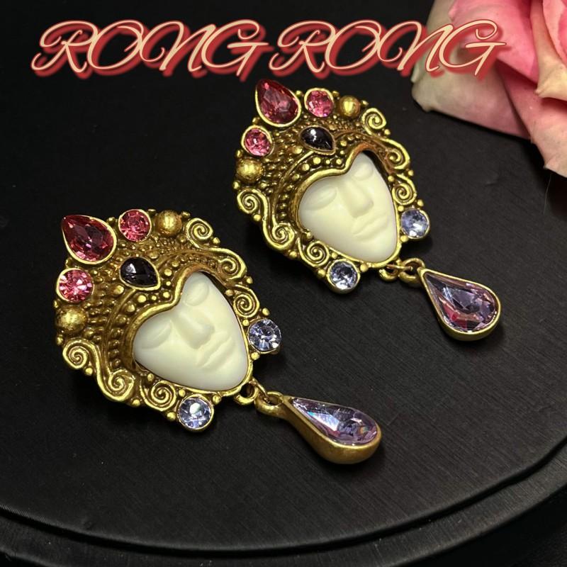 Middle Aged Vintage Handmade Retro Buddha Face Statue Heavy Industry Earrings Exaggerated Personality Palace Portrait