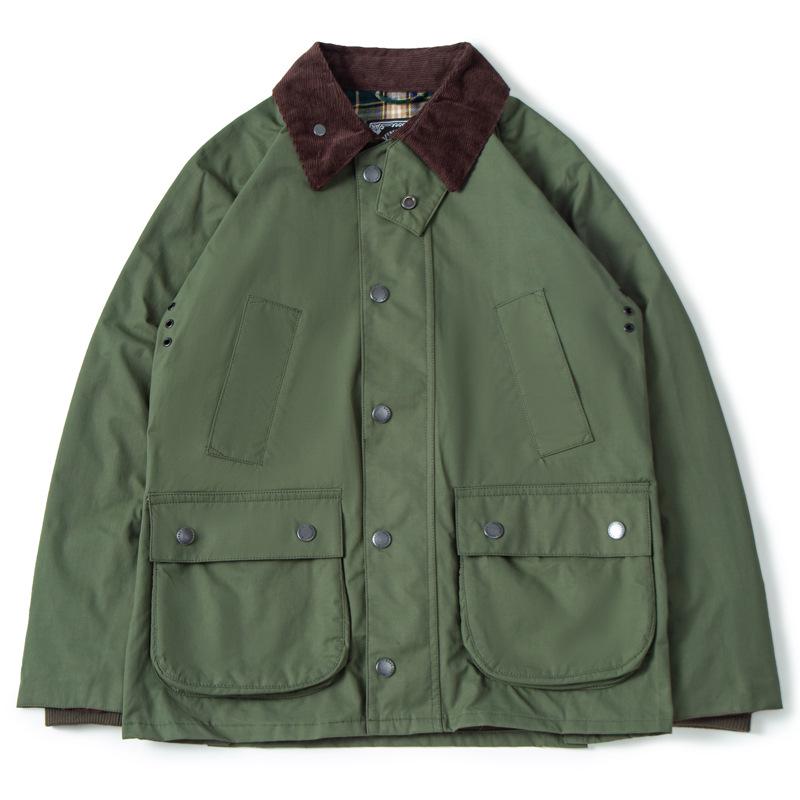 Unisex British Retro Corduroy Collar Hunting Windbreaker