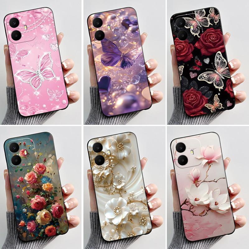 For TCL K70 4G 5G Case Luxury Fashion Butterfly Flower Black Soft Silicone Bumper Cover for TCL K70 Power T522A T522E Phone Case