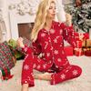 Autumn Women Christmas New Year Pajamas Lounge Set Snowflake Print Red Tops and Pants Loose 2 Piece Loungewear Outfits Sleepwear