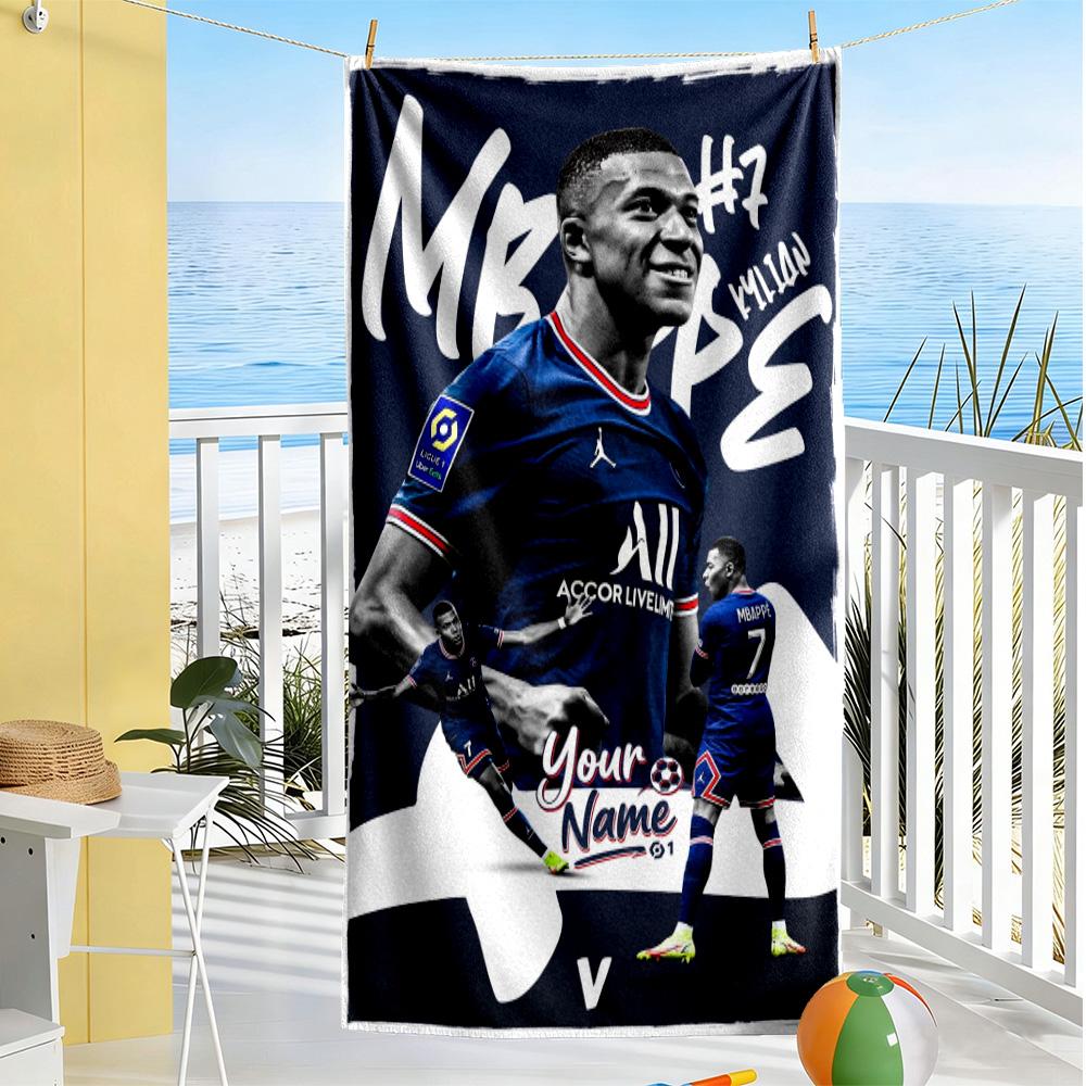 Mbappé Customize Text Beach Towel Super Soft Microfiber Quickdry Fabric Suitable for Swimming Gym Camping Yoga Vacation
