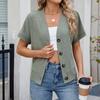 Women's Fashionable And Versatile Casual V-Neck Knit Button Short Sleeve Cardigan Top