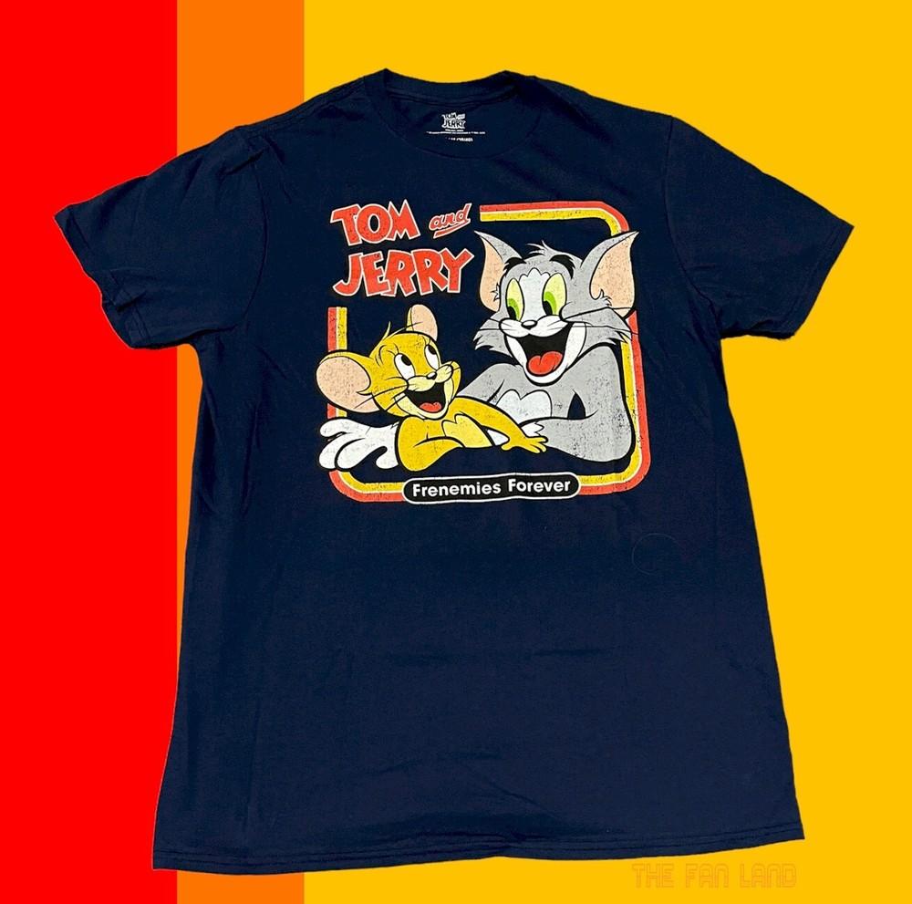 Новая мужская винтажная унисекс футболка Tom and Jerry Classic Frenemies темно-синяя Hanna Barbera