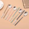 Stainless Steel Matte Cutlery Set Sushi Sticks Dinner Spoons Set 8Pcs Dinnerware Korean Chopsticks Dessert Spoon Flatware Set