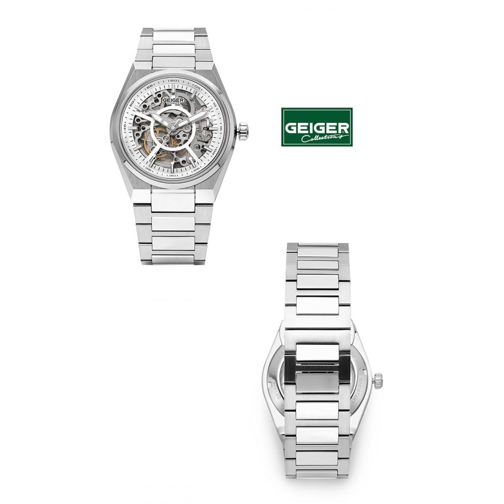  Официальный головной офис Оригинальные мужские металлические часы Geiger Ge1228wS Skeleton Dial