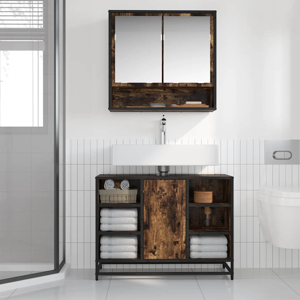 Washbasin Cabinet in Smoked Oak 80 x 33 x 60 cm Wood Based Material