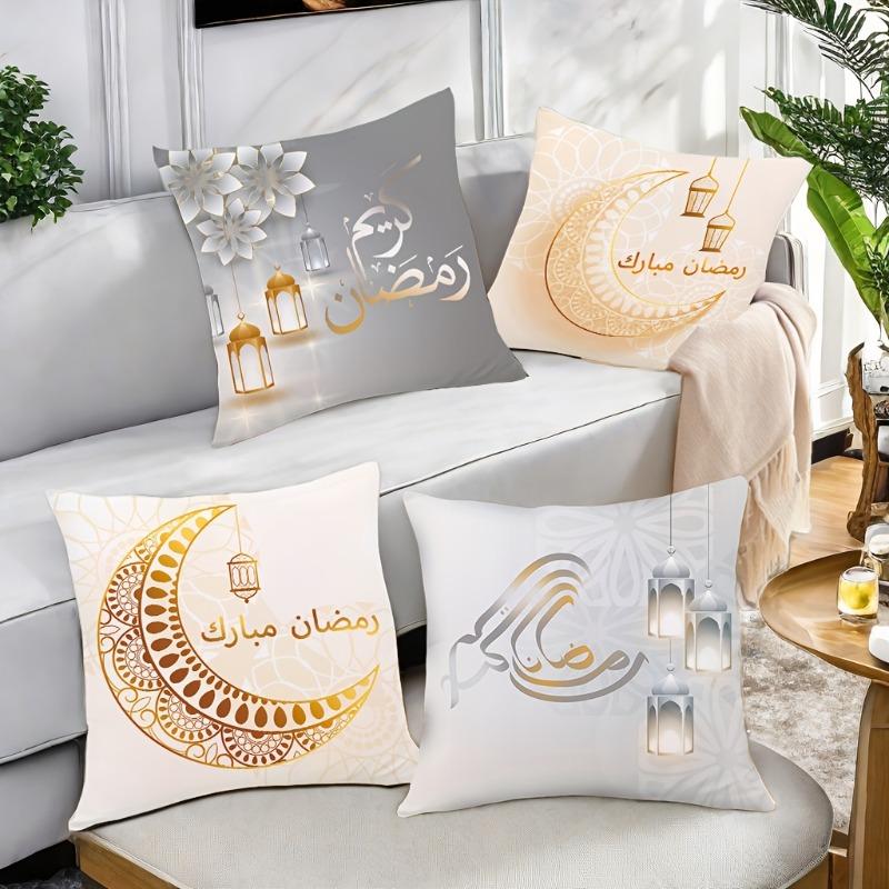 Ramadan Cushion Covers Square Contemporary White Moon Lantern Printed Zipper Closure Pillow Covers Living Room Sofa Bed Decor