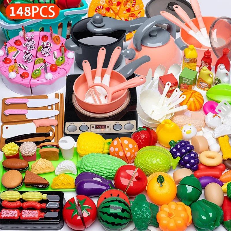 Cooking Toys Pink Kitchen Toy Set Girl Boy Toys Cut Fruit Vegetable Pizza Pretend Play Simulation Early Education Toys For Kids