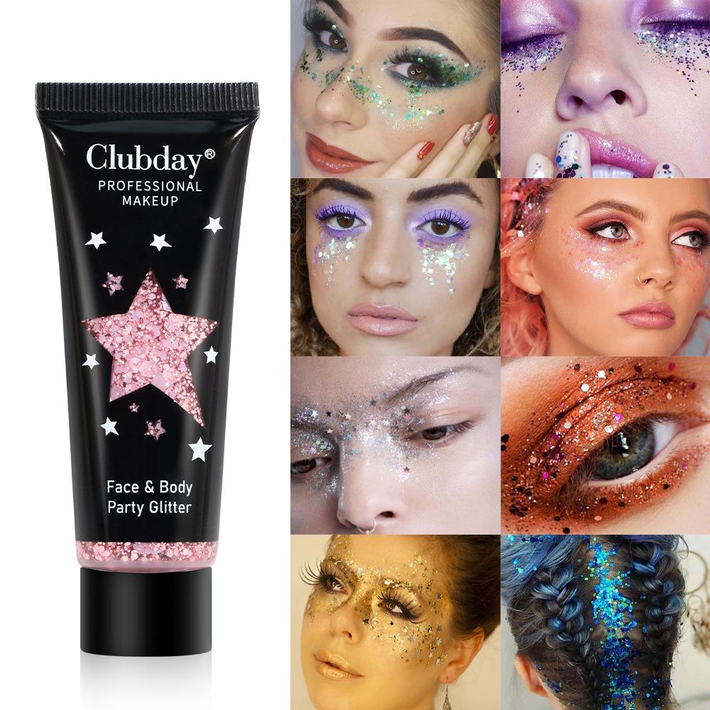 Clubday Face & Body Party Glitter Gel Liquid Chunky Sequin Shimmer Eyeshadow Chameleon Sparkle Makeup for Festival Rave Christmas Stage Performance