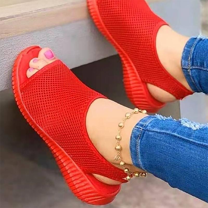 Женские модные повседневные однотонные вязаные сетчатые удобные трендовые универсальные летние сандалии с плоской подошвой и принтом