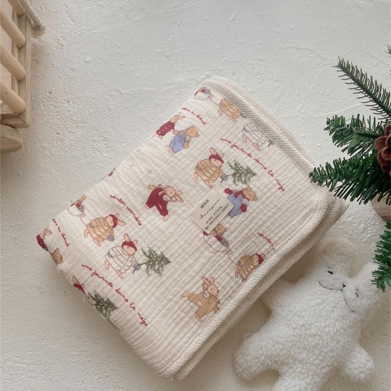 Двусторонний принт Хлопковое одеяло с крючком и фестончатым краем Универсальное двухслойное одеяло Теплое для младенцев и взрослых