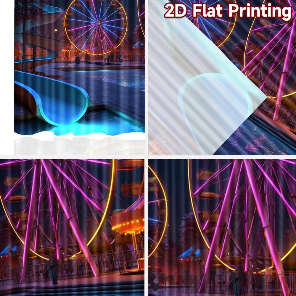 2D flat printing 2pcs Curtain Amusement park night Ferris wheel Digital Printed Polyester Drapes Family Party for All Occasions