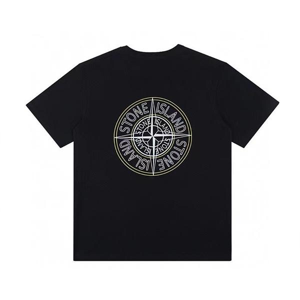 Men and Women Island Black Stone Graphic Short-sleeved T-shirt Cotton Summer Round Neck Clothing