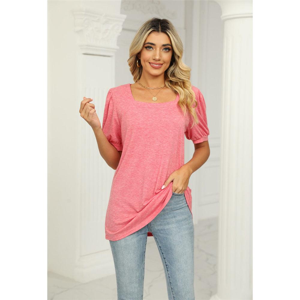 Женские летние топы с квадратным вырезом и пышными рукавами, свободные повседневные футболки