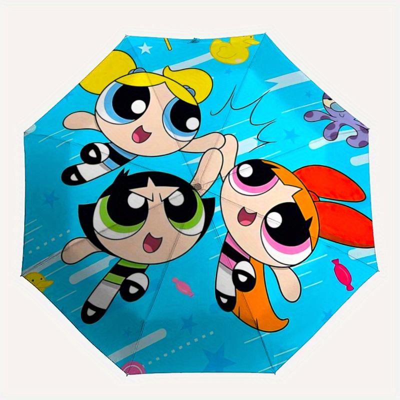 1pc The Powerpuff Girls Automatic Opening and Closing Folding - A Good Choice for Gifts, Fashionable and Convenient Umbrella With Cute Cartoon Charact