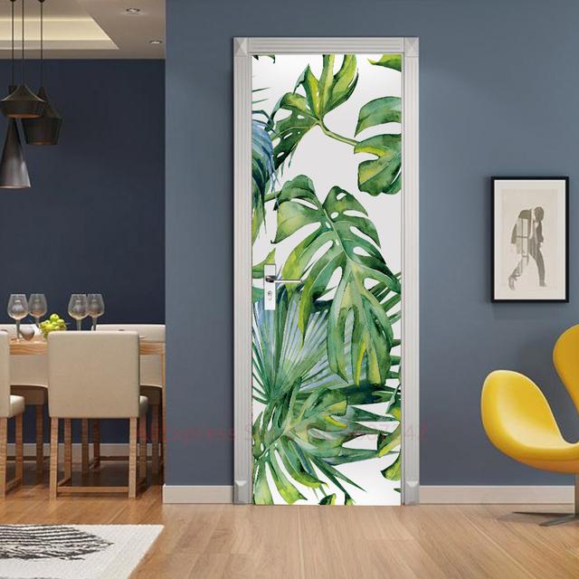 Растение, джунгли, пейзаж, наклейки на дверь, украшение для спальни, ванной комнаты, комната для мальчиков и девочек, оконная стена, 3d обои, вход, постер, фреска