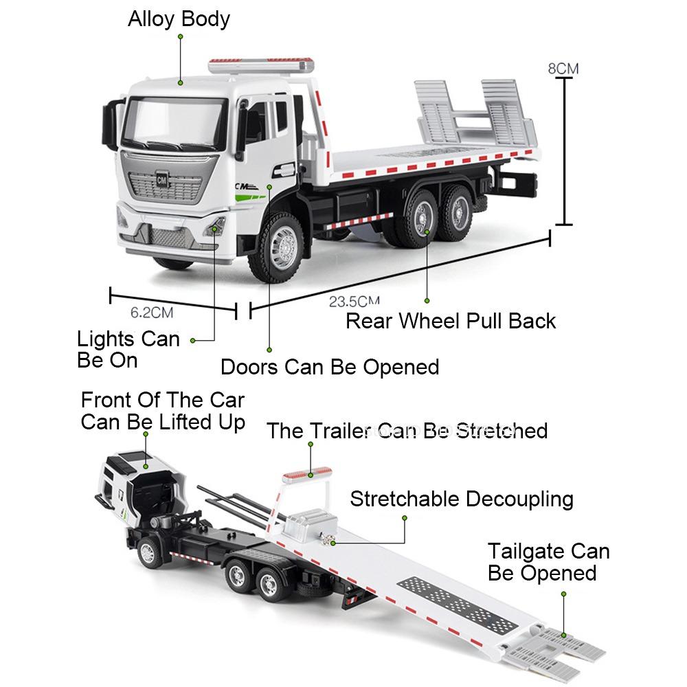 1:32 Road Rescue Engineering Vehicle Model Toy Metal Diecast Platform Trailers Sound Light Doors Opened Pull Back for Boys Gifts