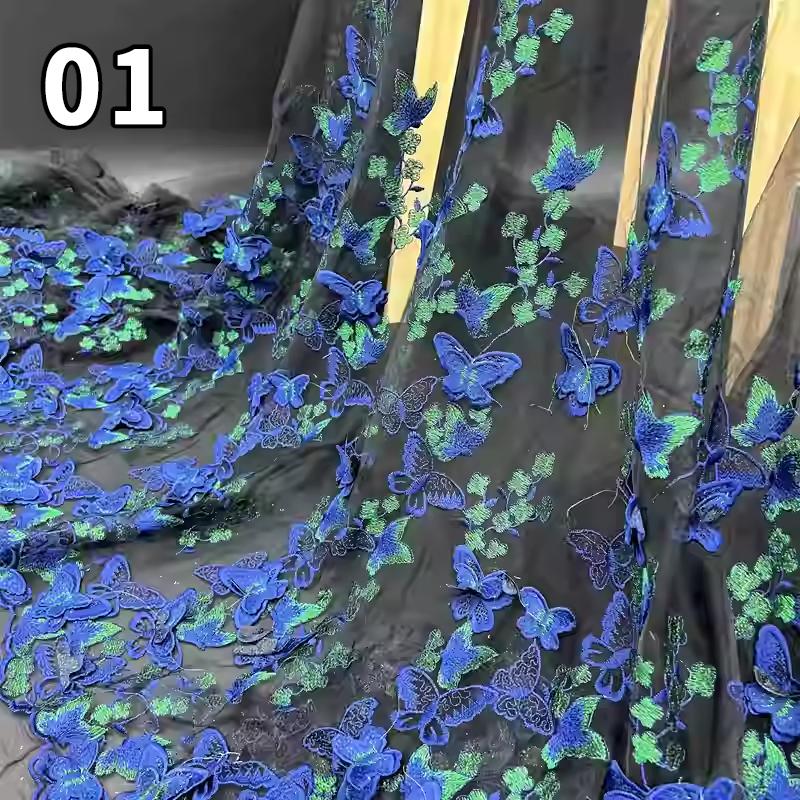 Ткань с вышивкой 3D-бабочки, вышитая вручную ткань для самостоятельного шитья, свадебное платье, водорастворимая сетчатая вышитая кружевная ткань