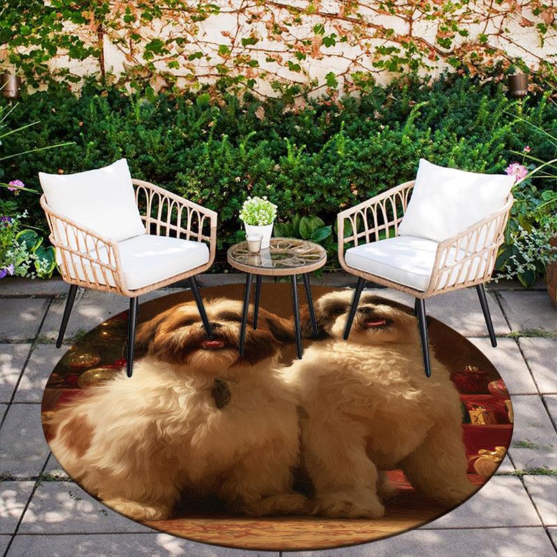 Two Shih Tzus pattern round rug,Carpet Rug for Living Room Bedroom Playroom ,Non-slip Floor Mat,Holiday Gifts and Birthday Gifts.